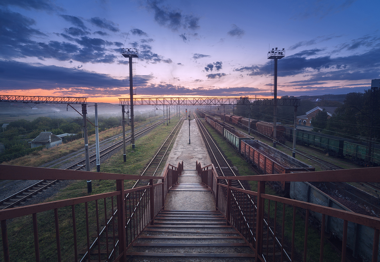 cargo train platform at sunset railroad in ukrain 2022 02 02 05 07 07 utc