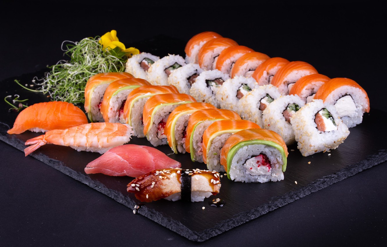 rolly sushi sashimi ryba ris set