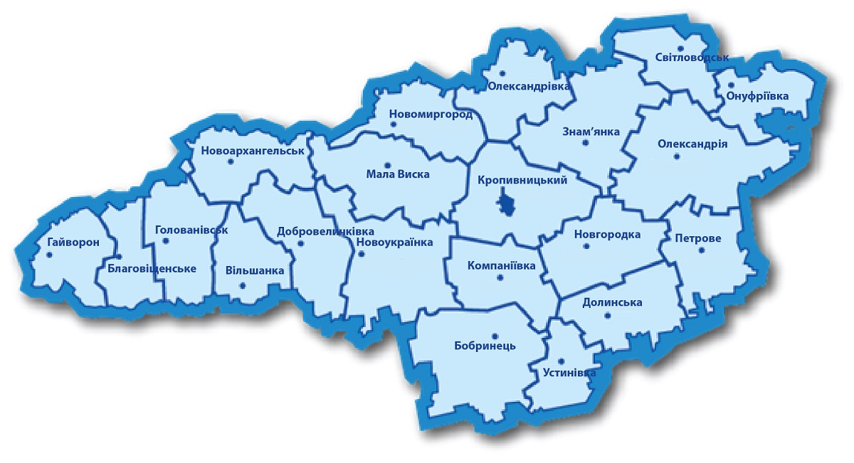 Карта кировоградской области с районами и деревнями подробная