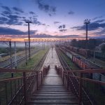 cargo train platform at sunset railroad in ukrain 2022 02 02 05 07 07 utc
