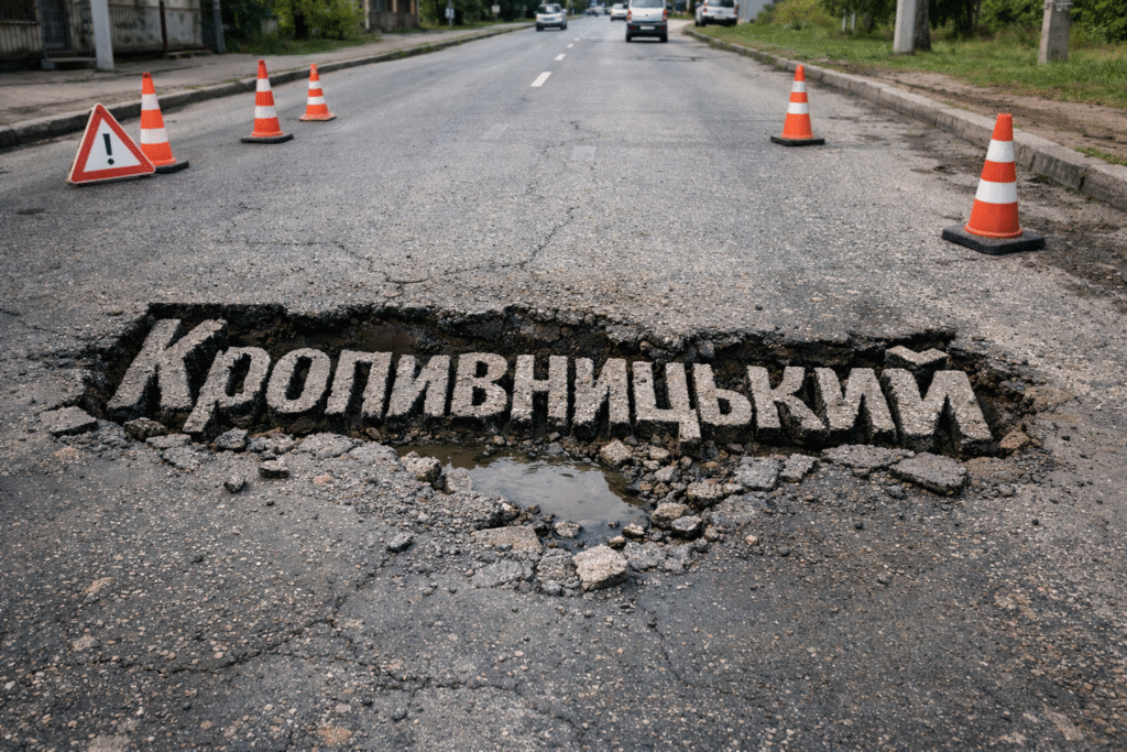 яма Кропивницький зійшов асфальт зі снігом