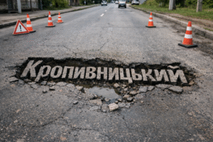яма Кропивницький зійшов асфальт зі снігом