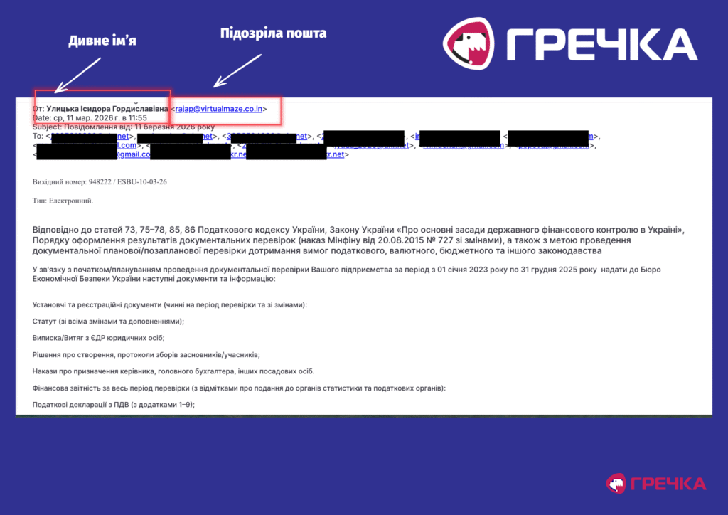 фішинговий лист БЕБ