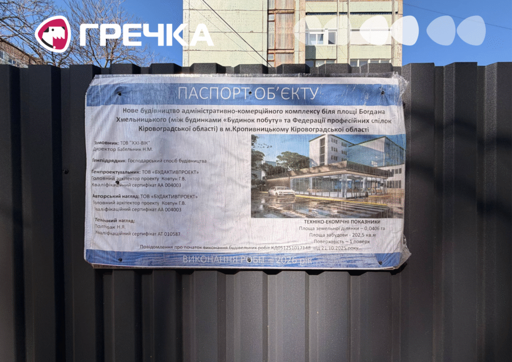 Паспорт обʼєкту будівництва адміністративно-комерційного комплексу